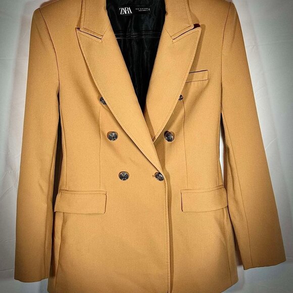 Zara size M Blogger Fave Caramel Equestrian Double Breasted Lined Blazer Jacket - Picture 1 of 10